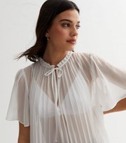 New Look White Chiffon Pleated Frill Tie Neck Blouse